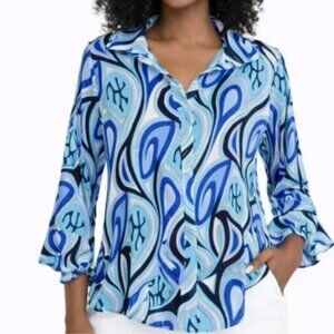 CATO Printed Blouse W Ruffled Sleeves S